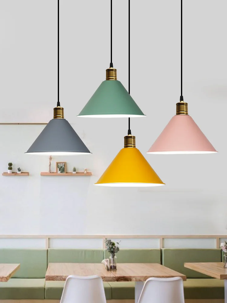 

Nordic red macarone single head industrial simple dance room bar table restaurant clothing barber shop bedroom Chandelier