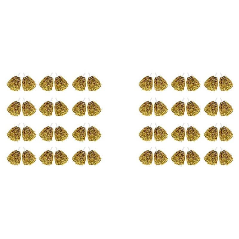 

48Pcs Cheerleading Pom Poms Metallic Foil Cheer Pom Poms With Plastic Handle For Adults Kids Cheerleaders Party Yellow