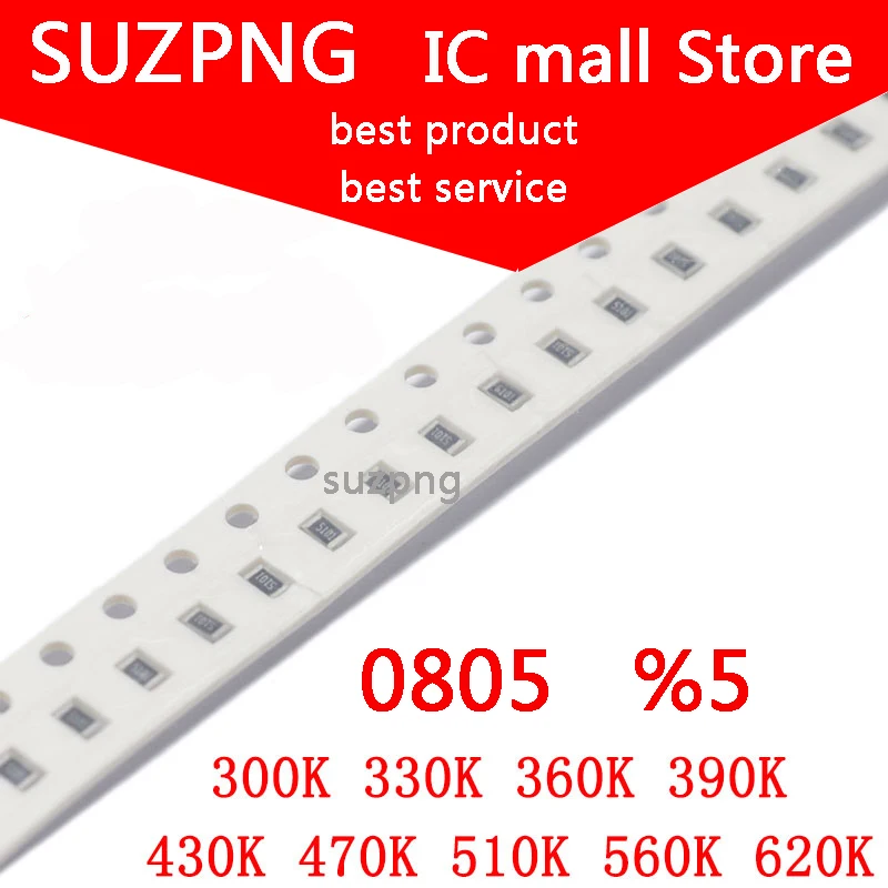 

100 шт. 0805 SMD резистор 5% K 300K 330K 360K 390K 430K 470K 510K 560K