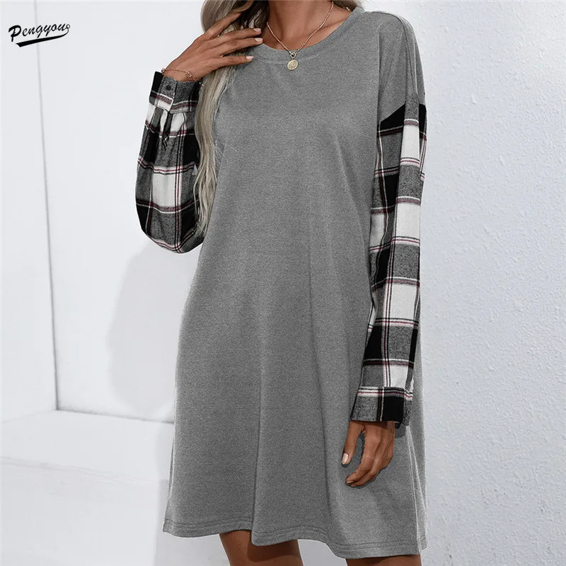 

Womens Vintage England Plaid Dresses Spring Autumn Casual Dress Women Pullovers Female Long Sleeve Loose Dress Vestido Elegante