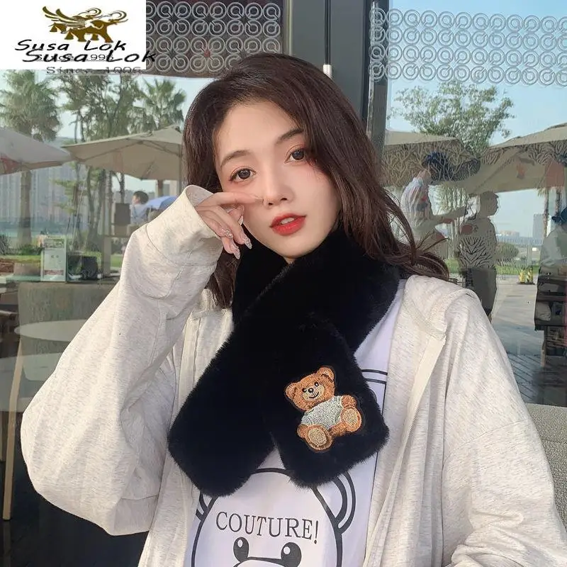 

Women Scarf Winter Female Girl Scarfs Lovely Soft Students Wool-like Plush Rabbit Wool Turtleneck Collar шарф женский
