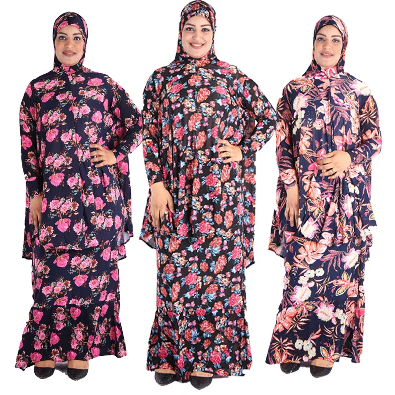

Muslim 2 Piece Sets Women Abaya Dubai Prayer Hijab Dress Print Kaftan Abaya Robe Caftan Turkey Islamic Clothing Khimar Niqab New