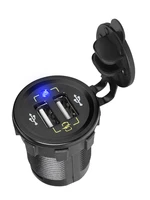 mini car charger voltmeter dual port super fast 12v usb splitter socket adapter waterproof charger for auto boat mobile phone