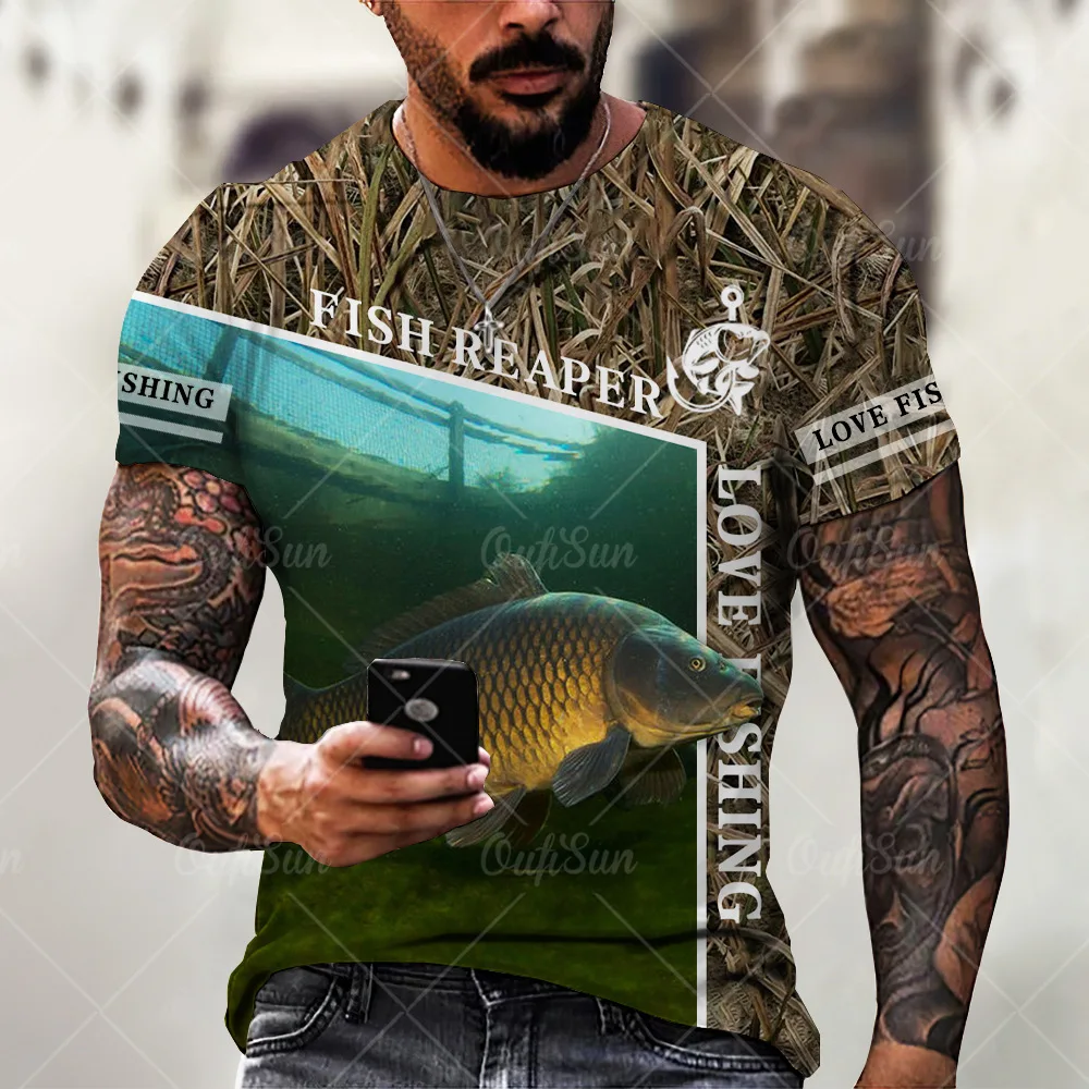 

Summer Men 3D Printed T Shirt Free Shipping Round Neck Short Sleeve Plus Size camisetas Fishing Style Drop Shipping