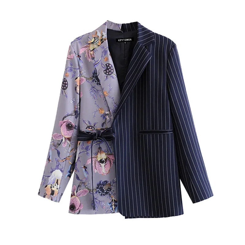 

Patchwork Buttonless Blazer Street Aesthetics Mid Length Suit Women 2023 Spring Autumn New Fashion Floral Blazers Loose Casual