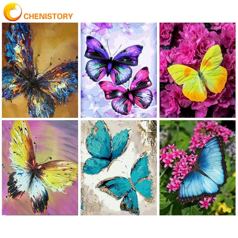 

CHENISTORY 60x75cm Paint By Numbers Handmade Paintings On Number Butterflies Picture On The Wall For Adults Gift Picture Paint