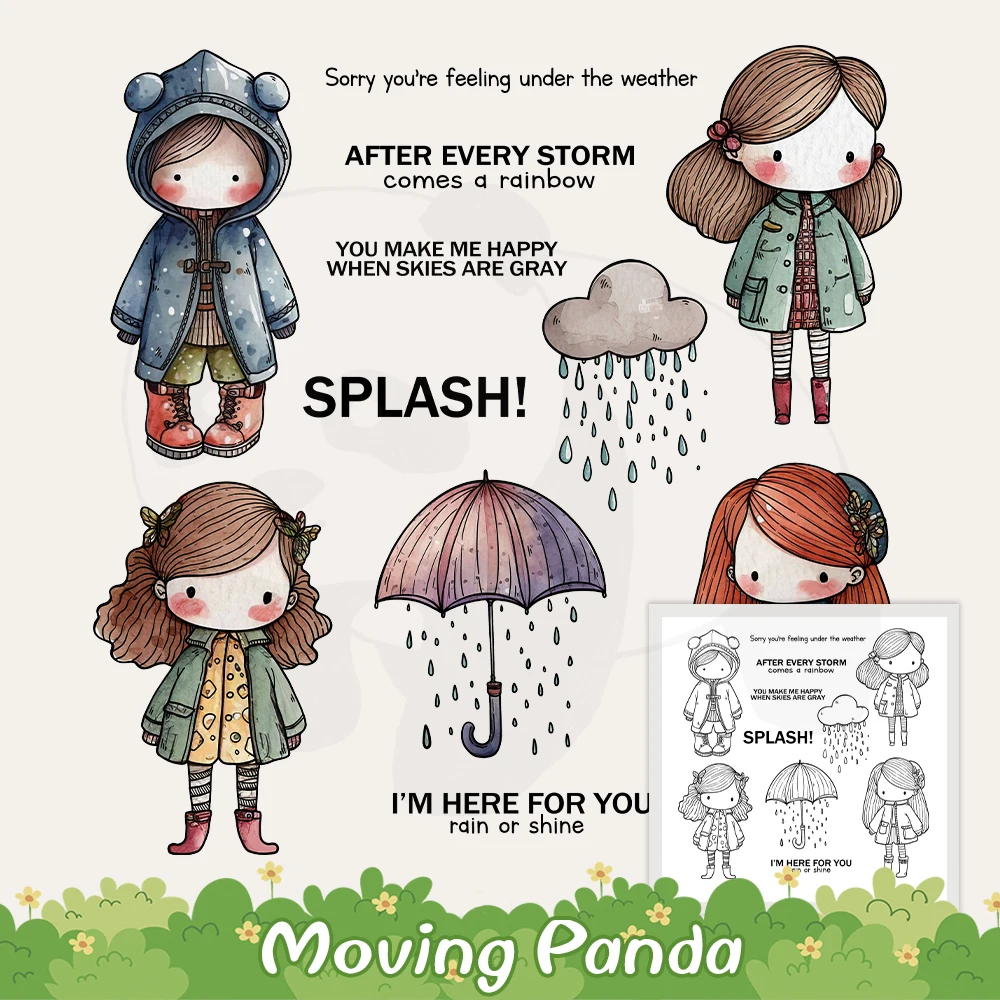 

Cute Boys Girls In Rainy Day Metal Cutting Dies Clear Stamp DIY Scrapbooking Dies Silicone Stamps For Cards Albums Crafts Decor