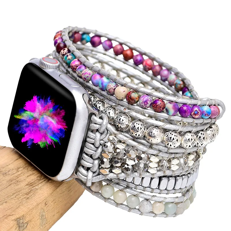 Natural Stone for Apple Watch Strap 38mm/45mm Bohemia Beaded Band Smartwatch Wrist Bracelet for Iwatch Series 7 Accessories