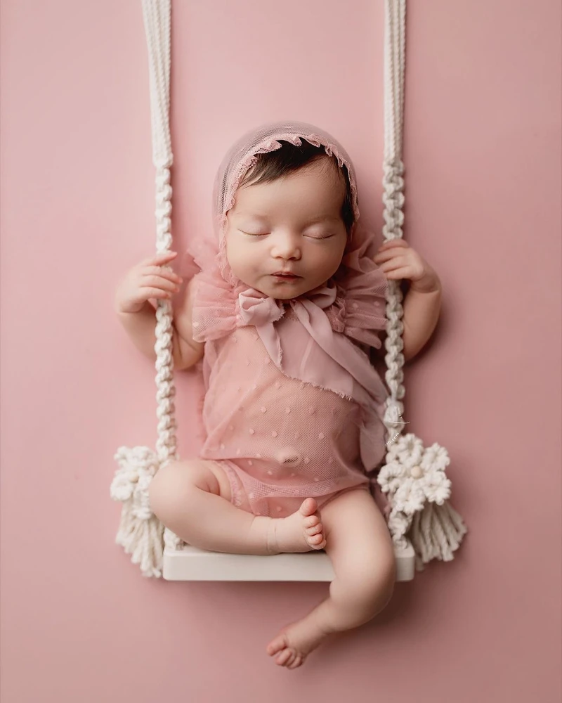 Newborn Photography Props Baby Swing Chair Wooden Babies Furniture Infants Photo Shooting Prop Accessories