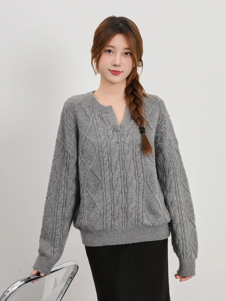 Super Nice V-neck Sweater Women Winter Thickened Plus size Chubby Girl Outer Wear Lazy Slimming Loose Twist Knit Top