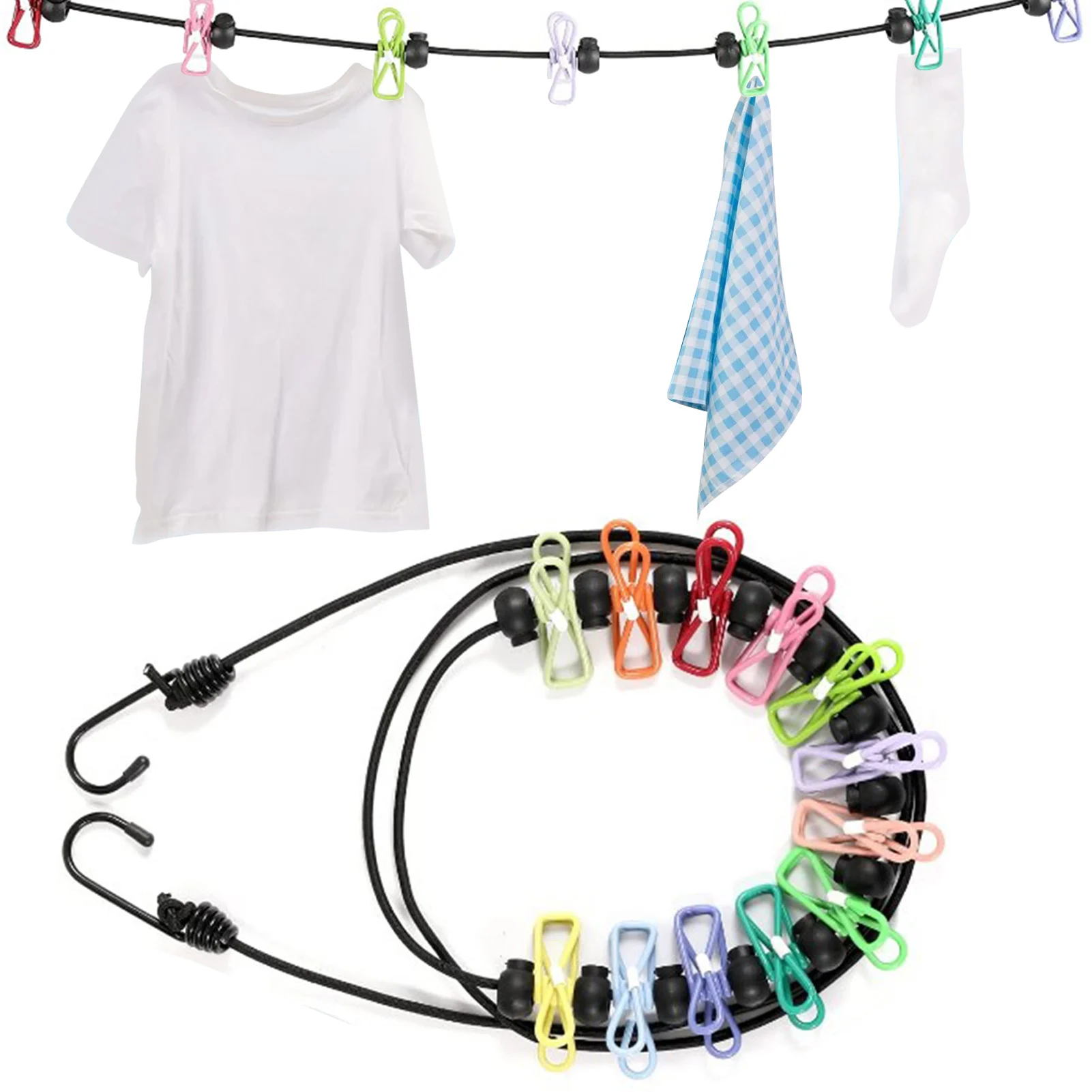 

Портативная Регулируемая ветрозащитная дорожная бельевая веревка с 12 прищепками для использования в помещении и на открытом воздухе