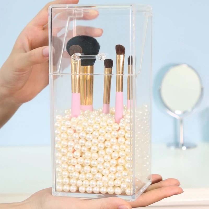 

Makeup Brush Storage Box with Pearl Clear Acrylic Organizer Simple Makeup Organizer Small Sundries Case Cosmetics Storage Box
