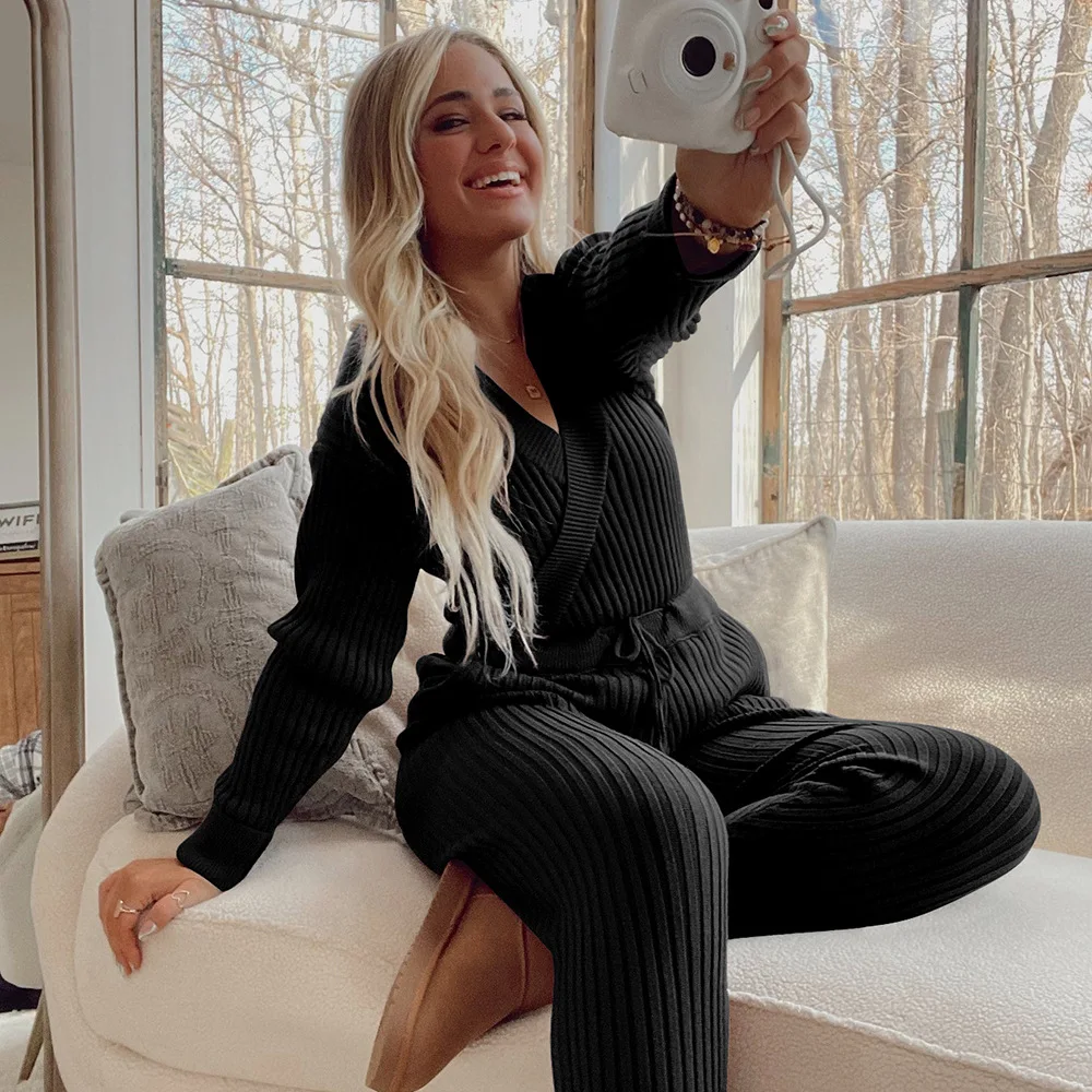 SURE YOU LIKE Female Home Clothes 2 Pcs Set Women Home Suit Autumn Long Sleever Lounge Homewear Suit For Lady Pajamas Pants Set