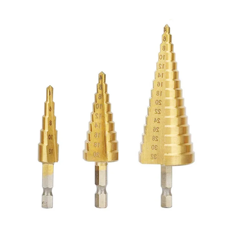 

Hexagonal Handle Step Drill Straight Groove Titanium-Plated Drill Bit 3-12 4-12 4-20 Electric Drill Reaming Bench Drill
