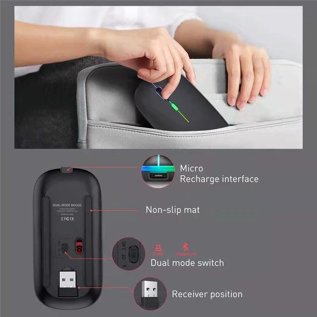 Wireless Mouse Gaming Mouse USB Rechargeable Bluetooth-compatible RGB Mice Silent Backlit Ergonomic Gaming Mouse for Laptop PC 6