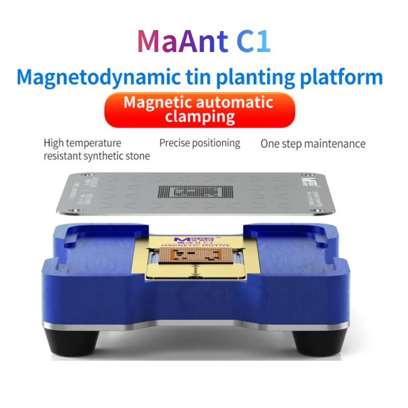 

MaAnt C1 Magnetodynamic Tin Planting Platform For A8-A15 Hisilicon Qualcomm Series BGA Chip CPU PCB Reballing Stencil Template