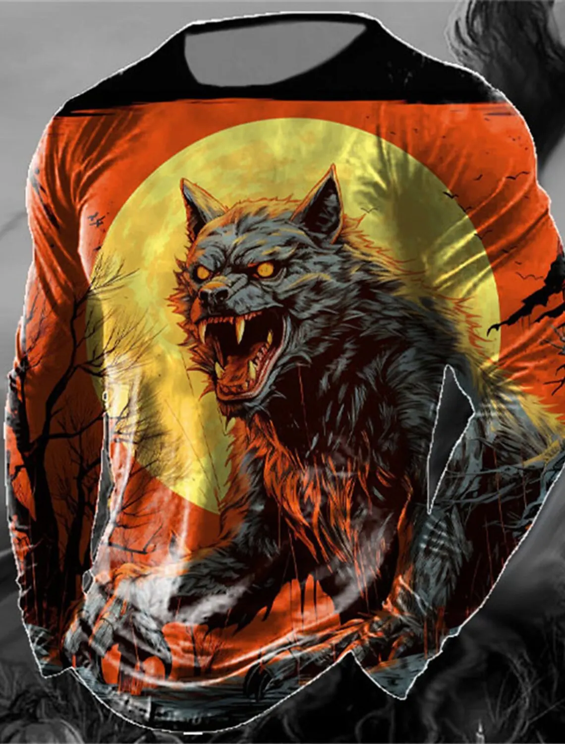

The Wolf Vintage Graphic Men's Long Sleeve T-shirt for Men Clothing Casual Tops Tees Fashion 3D Print man T shirts Streetwear