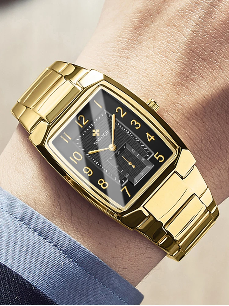 

WWOOR 2022 Minimalist Men Fashion Watches Simple Business Mens Stainless Steel Luxury Square Quartz WristWatch Relogio Masculino