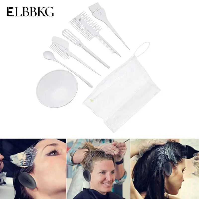 

6 Pcs/Set Salon Hair Styling Toning DIY White Tools Hair Color Dyeing Bowl Comb Brush Tool Kit Hair Coloring Tools