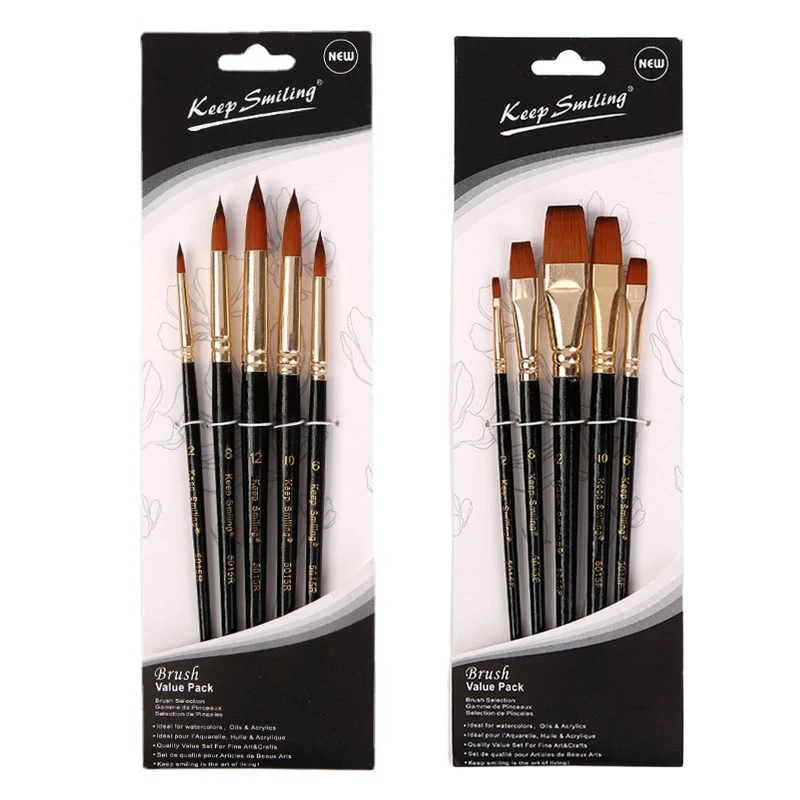 

5 Sizes Acrylic Paint Brush Set Nylon Hair Brushes for Multi Purpose Oil Watercolor Painting Artist Professional Kits
