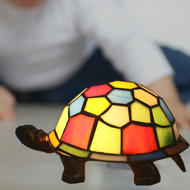 

Creative Turtle Tiffany Lighting Night Light Table Lamps LED Fixture Stained Glass Home Desk Decor Children Bedroom Bedside Lamp