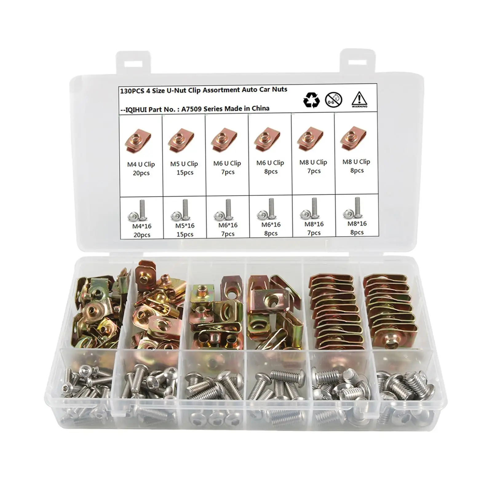 

130 Pieces Nut Kit Replaces M4 M5 M6 M8 Stainless Steel U Type Clips Interior Trim Fixed Screw Speed Fasteners for Car