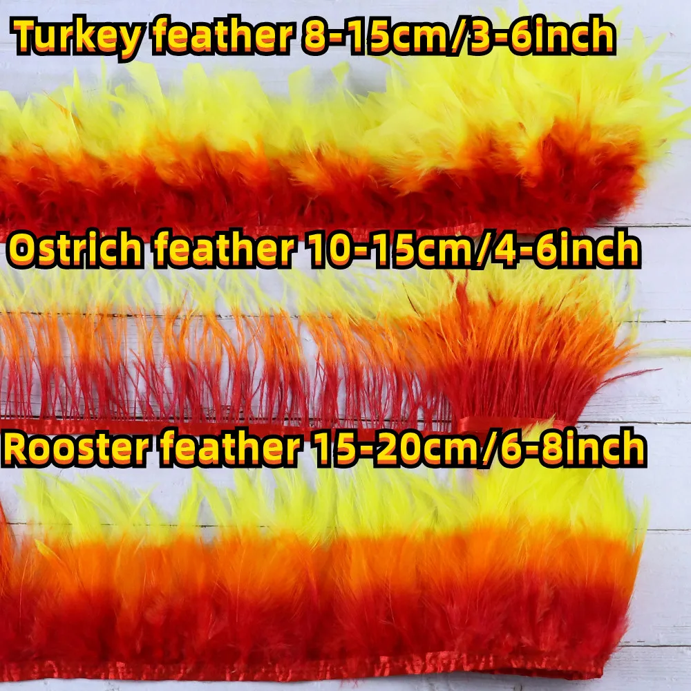 

3 Kinds Feathers Trim Fringe Ostrich Turkey and Chicken Feather Ribbon Craft Colorful Rooster Plumes Trimming Diy Dress Decor