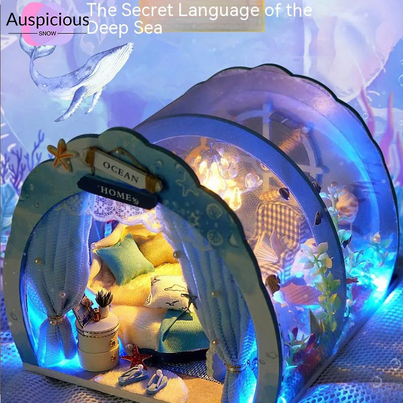 

Деревянная кабина «сделай сам», новая подводная кабина голубого цвета, ручная сборка, модель мини-дома, креативный подарок для девушки на Новый год и день рождения