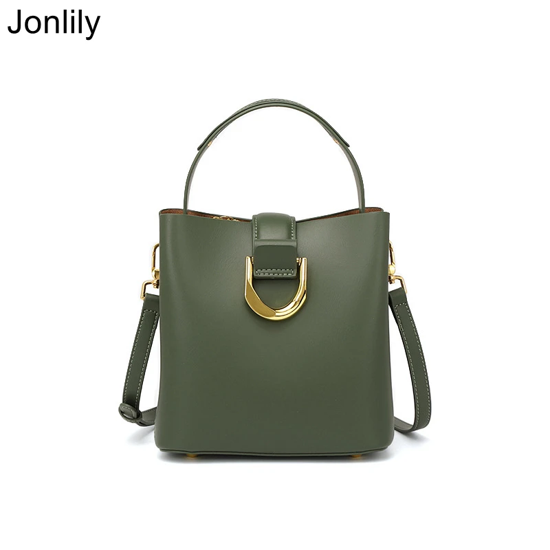 

Jonlily Women Genuine Leather Shoulder Bag Female Fashion Small Bucket Bag Casual Crossbody Bags Teens Daybag Purse -KG708