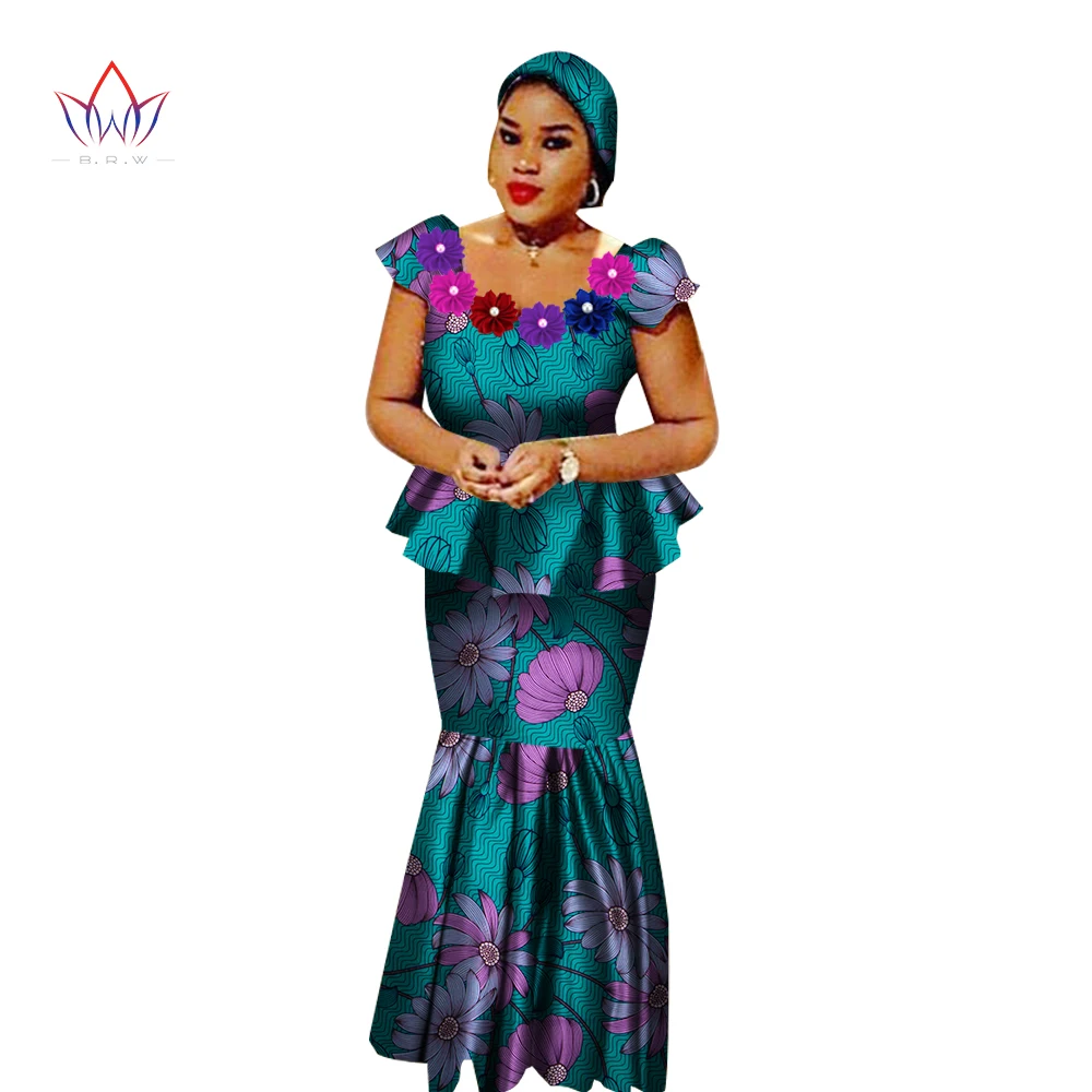 African Bazin Riche Dresses for Women Set Clothes Skirt Top Sets High Waist Long Plus Size WY2564 | Тематическая одежда и