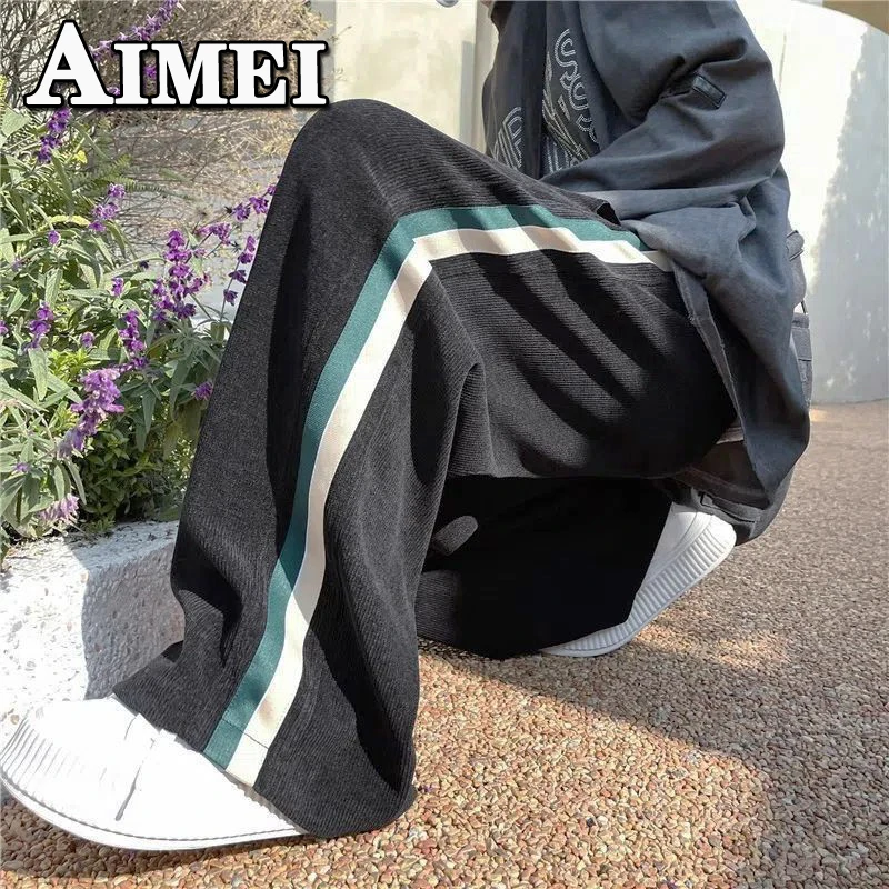 

Брюки вельветовые в ретро стиле для мужчин и женщин, свободные прямые штаны с широкими штанинами в стиле Instagram, полоски, уличная одежда в Корейском стиле, Y2K, Traf, лето 2023