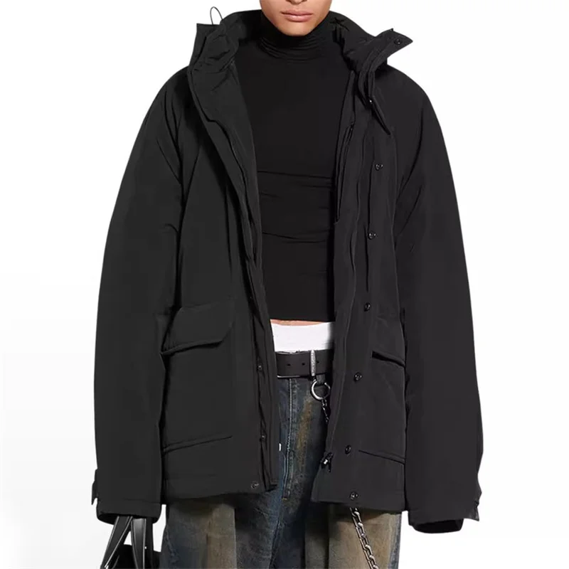 

Женская зимняя куртка, новинка 2023, корейская мода, свободная парка с капюшоном, стильное свободное теплое плотное пальто в парном стиле, куртка с хлопковой подкладкой y2k