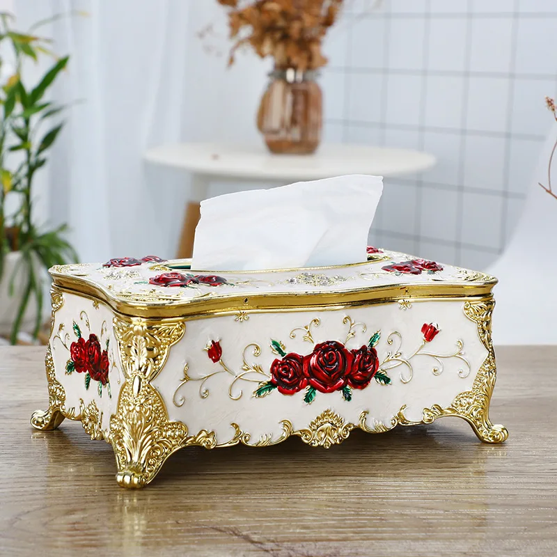 Household Living Room Ornaments European Style Tissue Box Household Living Room Carton Creative Ornaments Paper Extraction Box