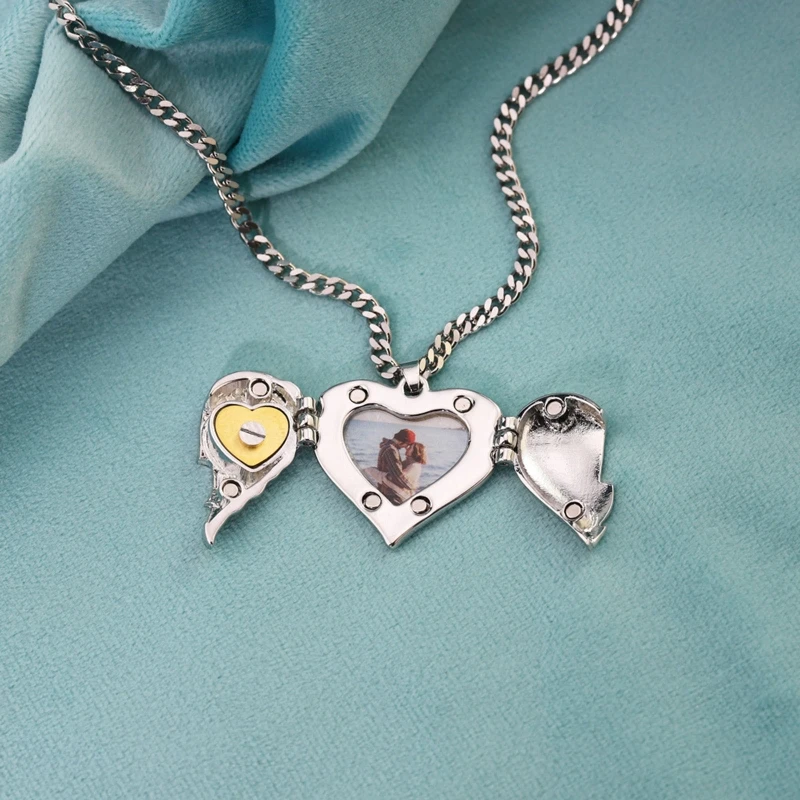 

Dainty Picture Necklace Angel Wings Pendant Locket Necklace Memorial Jewelry