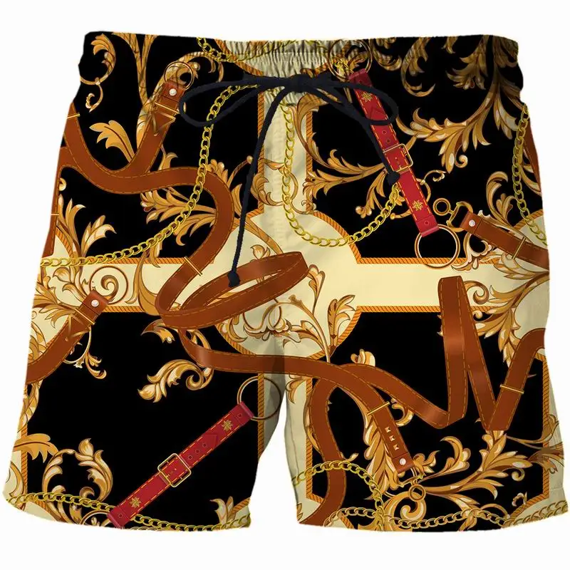 

Baroque 3D Print Beach Shorts Barroco Men's Gold Luxury Board Shorts Fashion Joggers Swimwear Kids Short Pants Trousers Bottoms