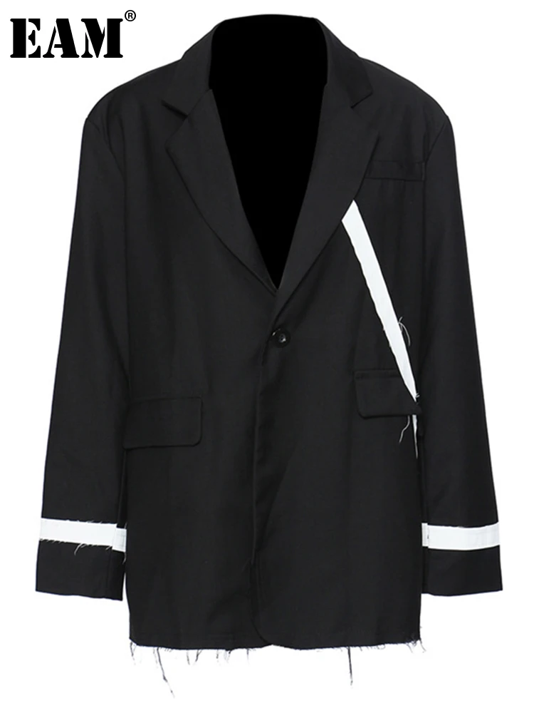 

[EAM] Women Black Contrast Color Big Size Blazer New Lapel Long Sleeve Loose Fit Jacket Fashion Spring Autumn 2023 1DE1164