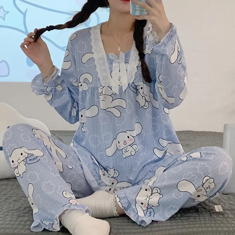 

Cinnamoroll Pajamas Female Sanrios Anime Figure Loose Tracksuit Kawaii Cartoon Long Sleeve Plus Size Fat Mm Set Spring Autumn