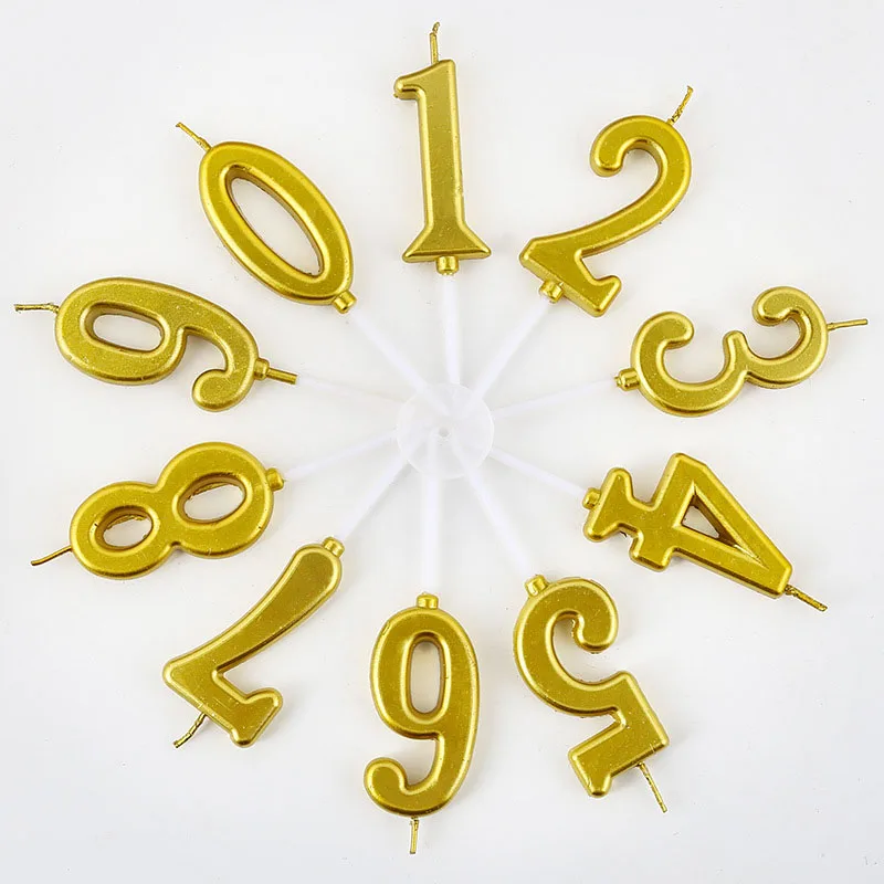 

Gold Plated Number 0-9 Candles Smokeless Birthday Candle Creative Cake Decoration Dessert Plugins Festive Party Supplies
