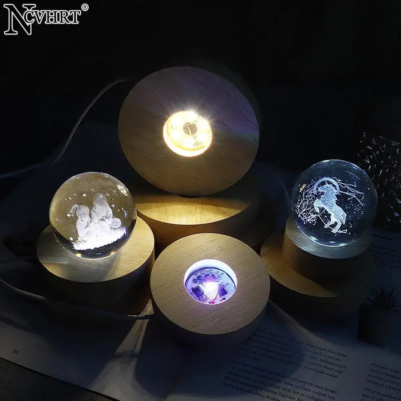 

Wood Light Base Rechargeable Remote Control Wooden LED Light Rotating Display Stand Lamp Holder Base Art Ornament Home Decor