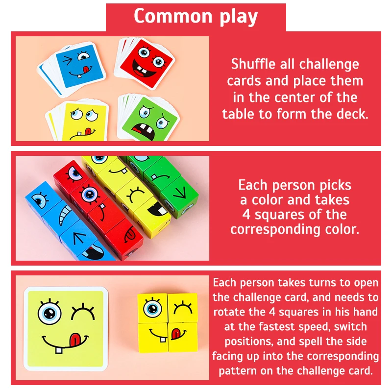 Кубик-конструктор с изображением лица настольная игра деревянная головоломка