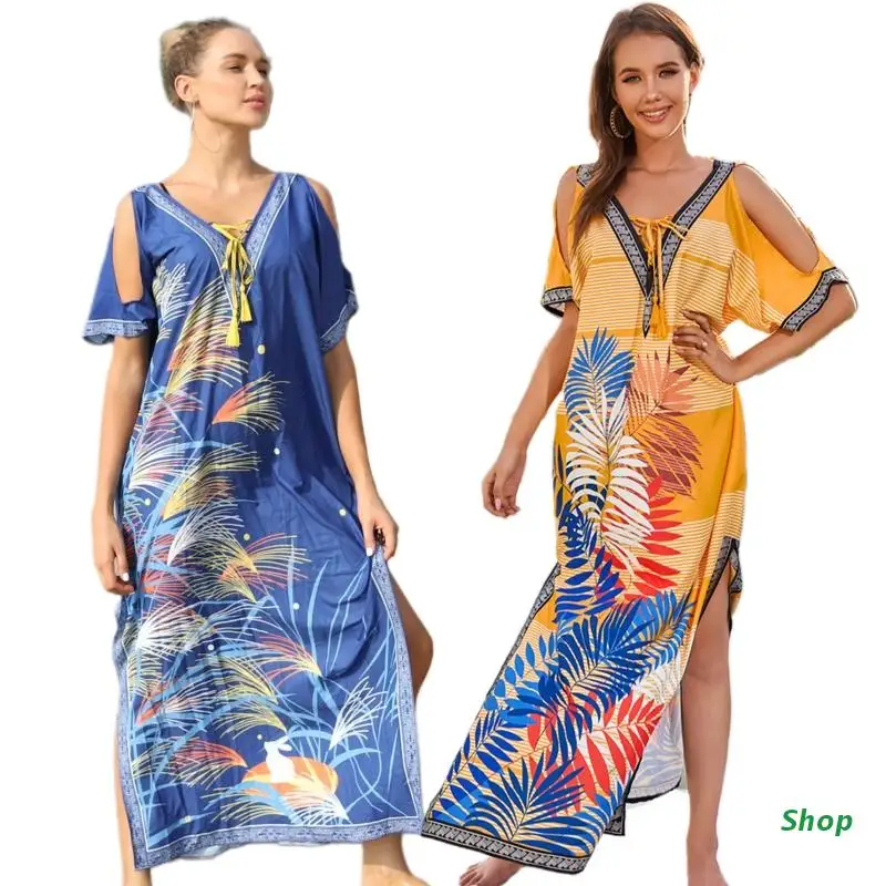 

L5YC Women Beachwear Turkish Kaftans Long Swimsuit Cover up Caftan Beach Dress