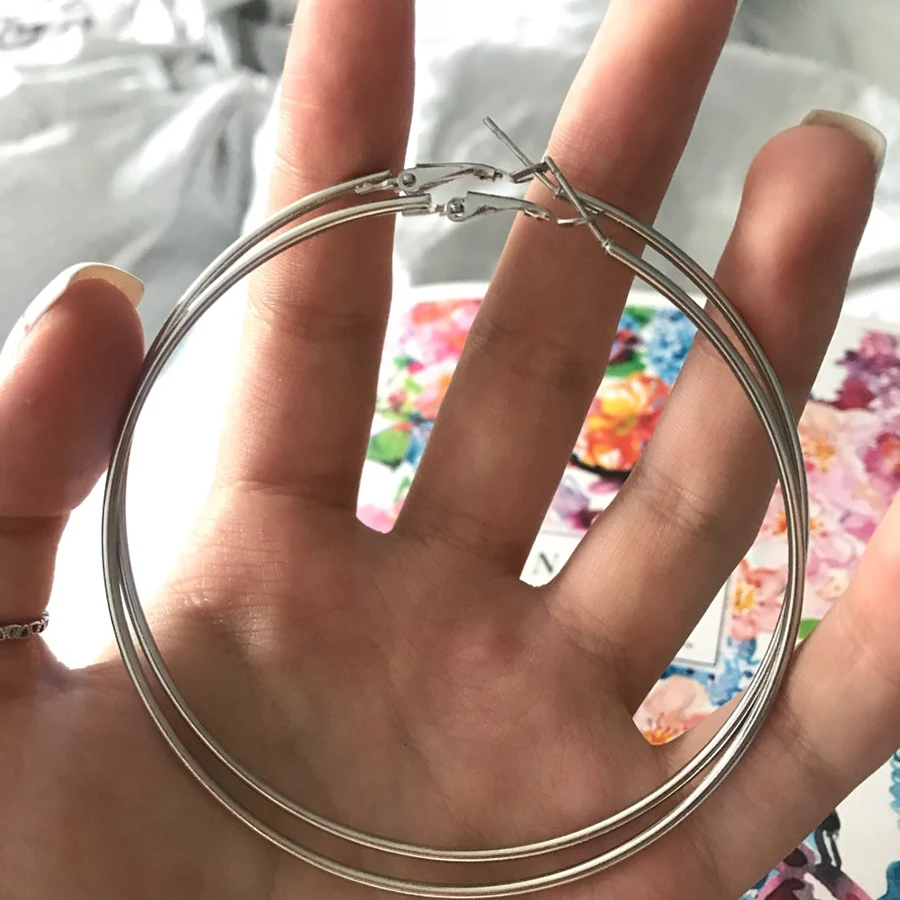 1 Pair 25 30 40 50 60mm Rhodium Gold Color Round Big Circle Hoop Earring Hoops DIY Fashion Women Jewelry Making Accessories |