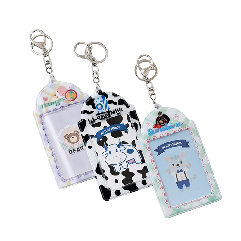 

New Arrival Card Holder Kawaii Bear Photo Card Holder With Chains Protector Idol Photo Sleeves Cute Fashion School Stationery