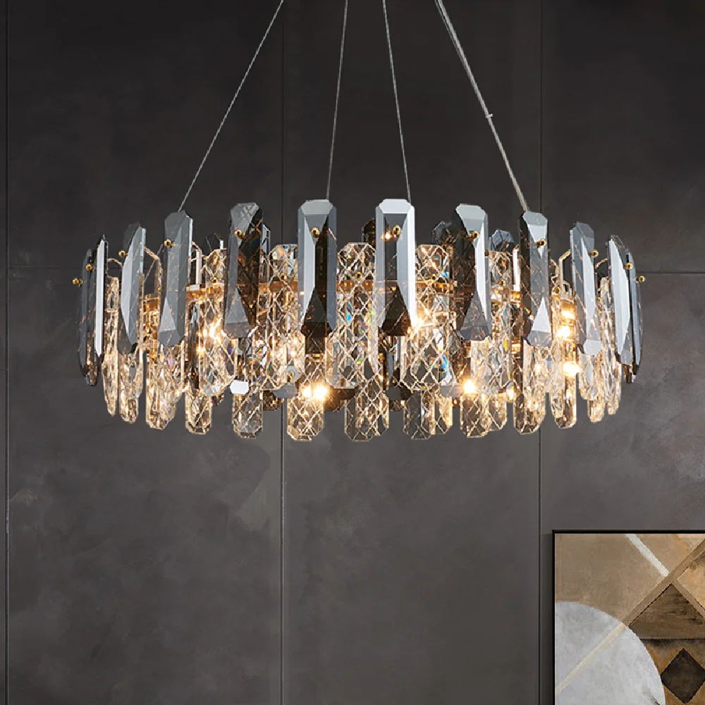 

Modern Living Room Gold Round Metal Led Pendant Lights Luxury K9 Crystal Led Luminarias Lighting Hanging Lamp Pendant Fixtures