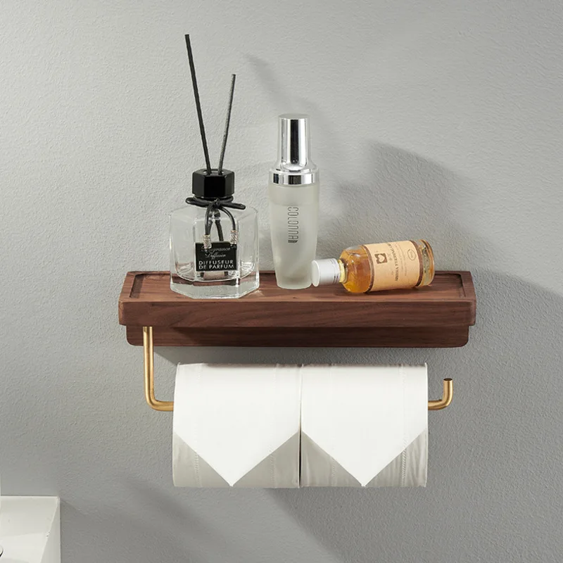

Walnut Wood Paper Towel Holder Solid Wood Toilet Paper Holder Wall Mounted Brass Bathroom Paper Rack Bathroom Accessories