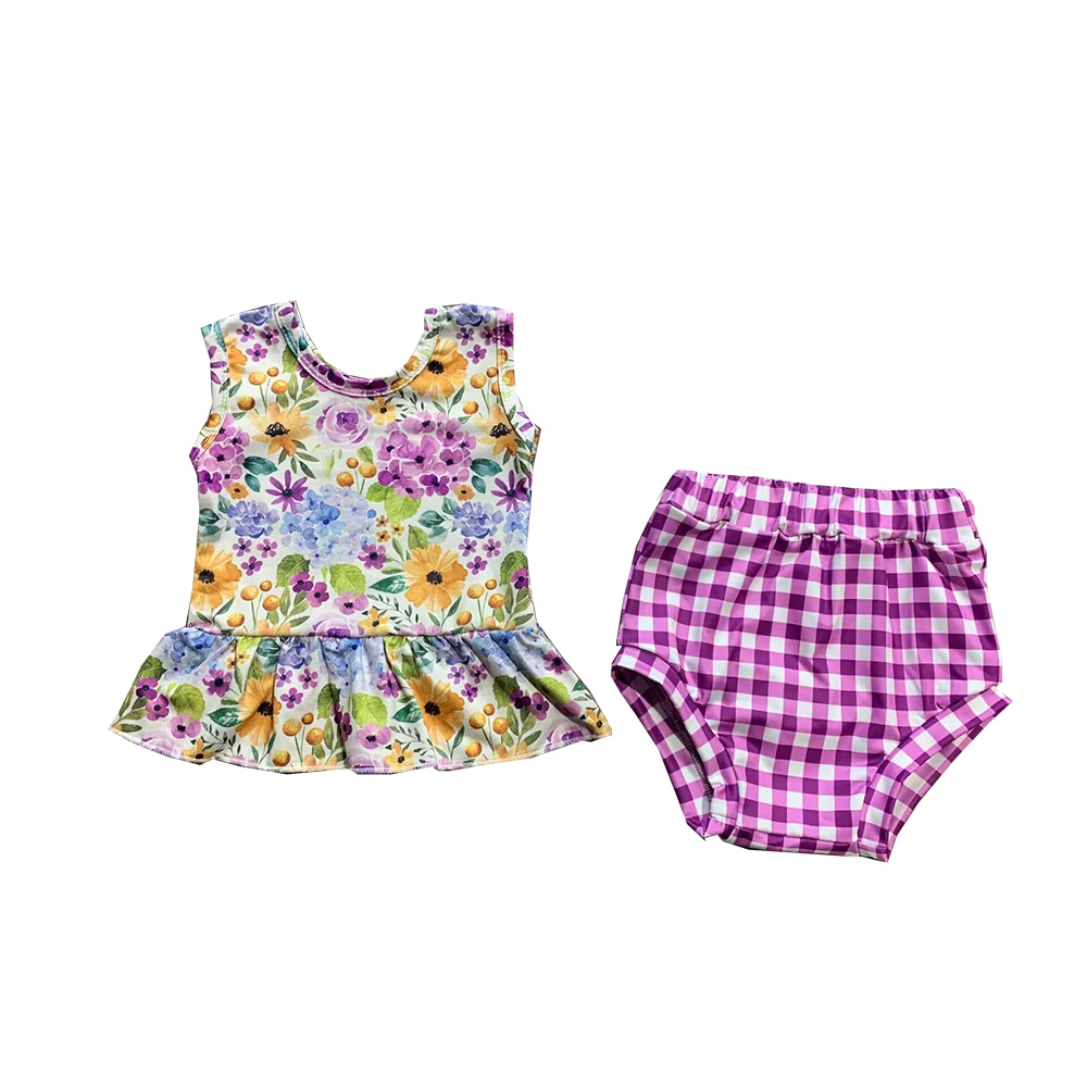 

Wholesale Summer Toddler Girl Flowers Cartoon Burger Fries Princess Bummies Set