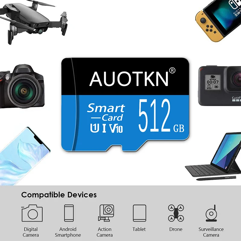 

AuoTKN Mini SD Card 8GB 16GB 32GB Class10 Flash Memory Card Micro TF Card V10 64GB 128GB 256GB 512GB Card Microsd for phone