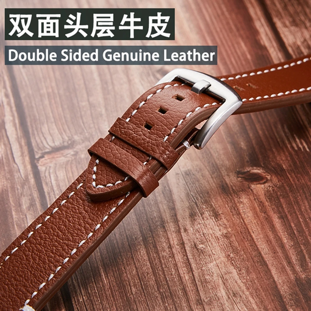 Handmade Soft Genuine Leather Watch Strap18mm 19mm 20mm 21mm 22mm Retro Brown Lychee Pattern Waterproof Watchband Replacement