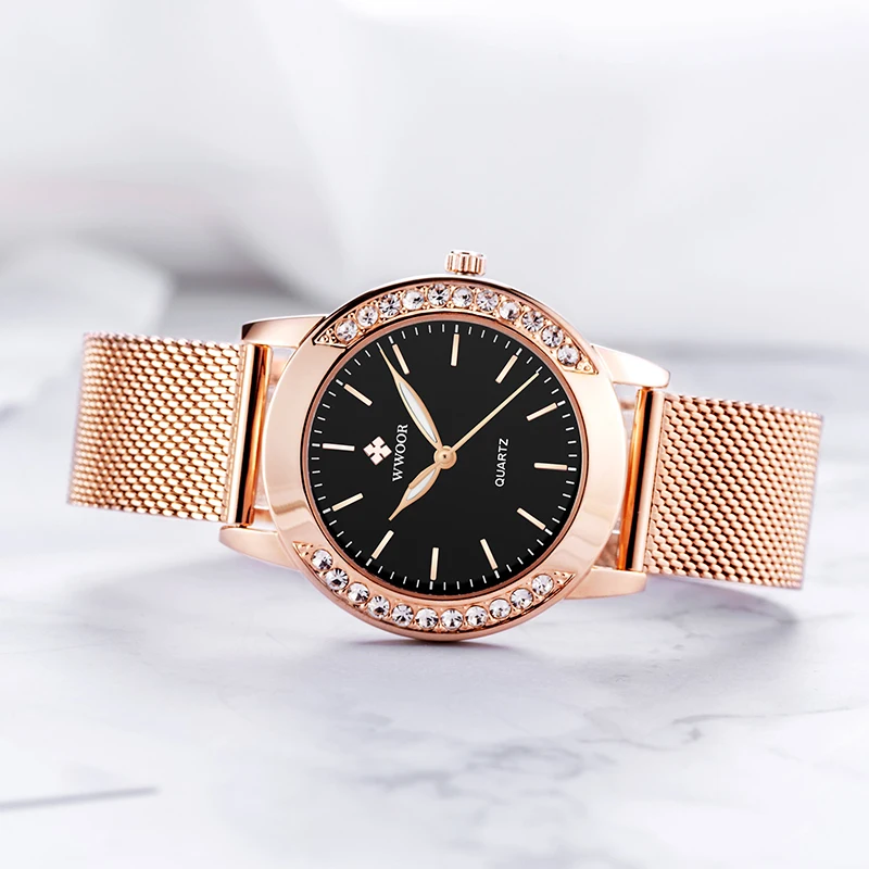 WWOOR Fashion Women's Watch Elegant Ladies Quartz Wristwatches Diamond Dial Luminous Watches Female Clock Women New Montre Femme