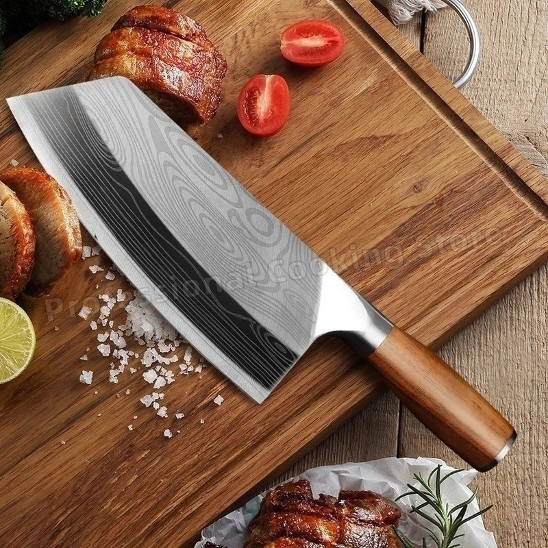 

Stainless Steel Chef's Knife Chopping Knife Meat Cleaver Wooden Handle Chopping Knife Slicing Knife Kitchen Cooking Knife